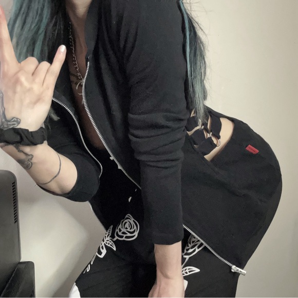 Vintage Y2K Tripp NYC Black Royal Bones Cut Out Zip Up Hoodie - Picture 4 of 15